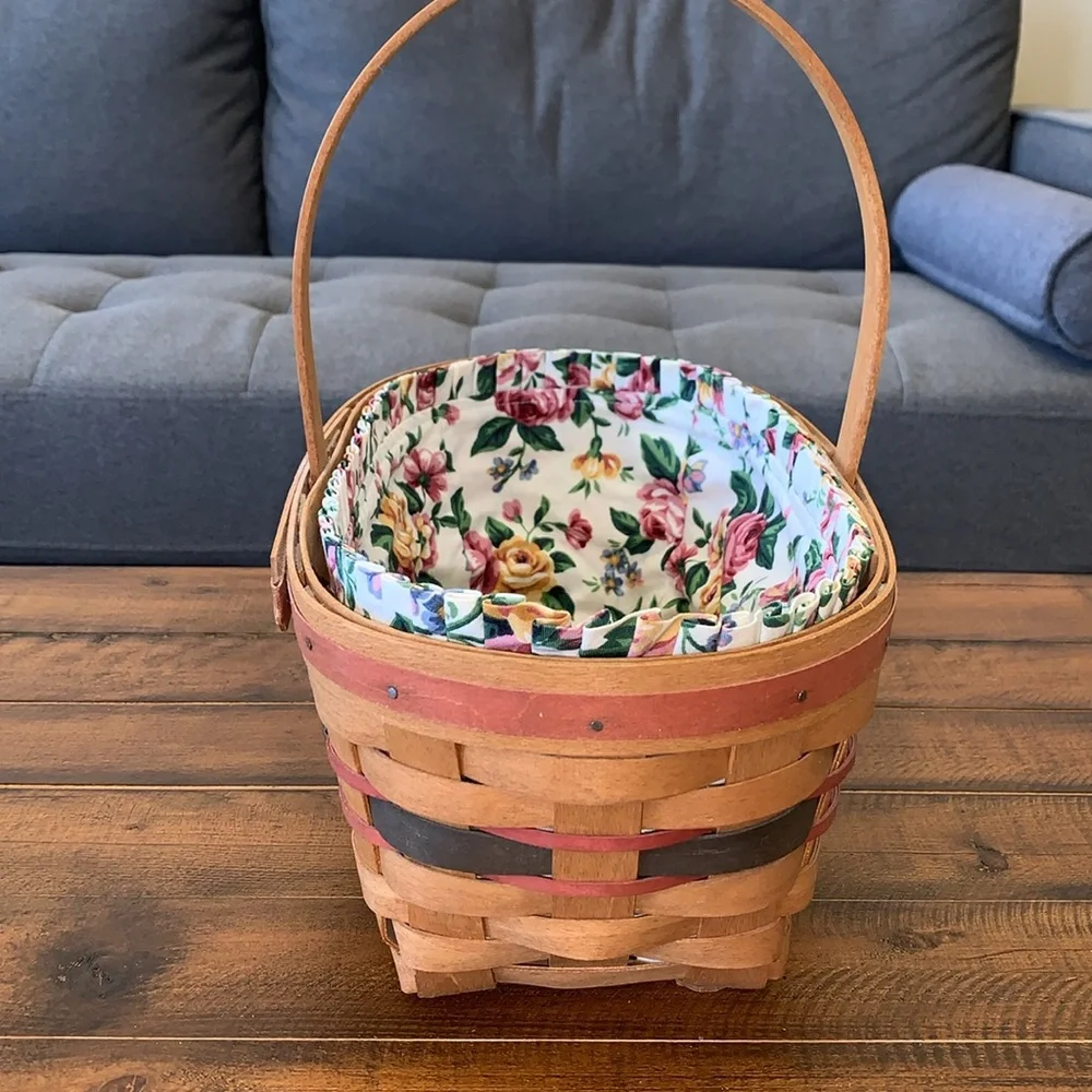 Longaberger Basket with Garden Splendor Liner and Protector.